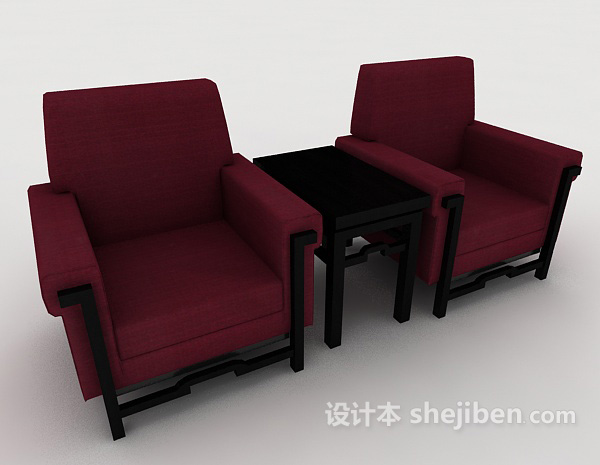免费大红色中式单人沙发3d模型下载