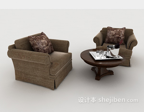 现代风格家居棕色单人沙发组合3d模型下载