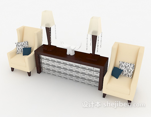 免费木质简约桌椅组合3d模型下载