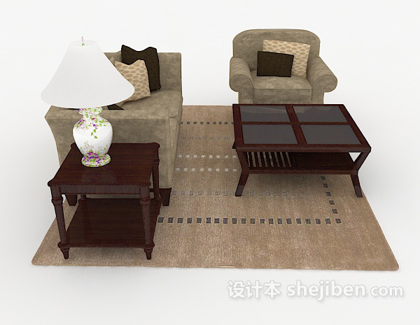 设计本中式棕色组合沙发3d模型下载
