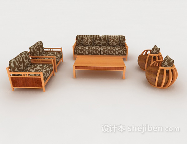 现代风格木质黄棕色组合沙发3d模型下载