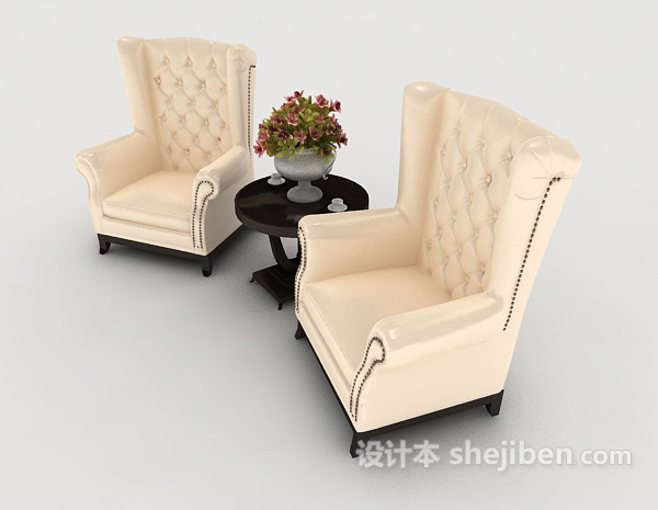 免费浅黄色单人沙发组合3d模型下载