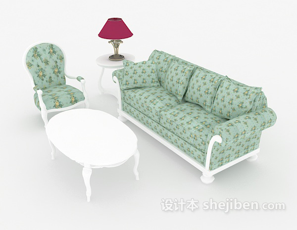 免费田园绿色花朵组合沙发3d模型下载