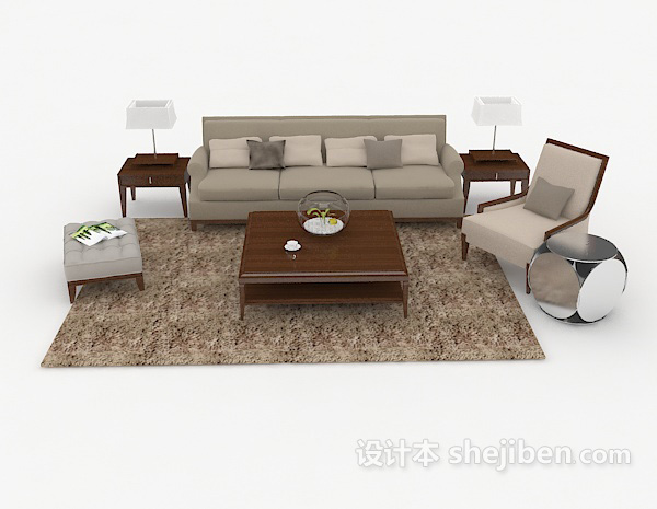 现代风格灰色家居简约组合沙发3d模型下载