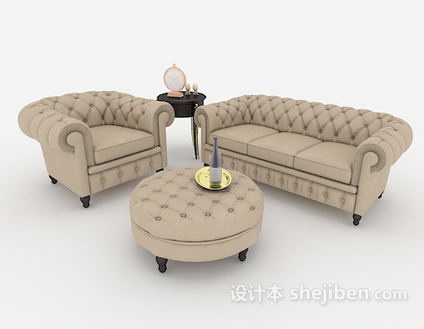 欧式棕色家居简约组合沙发3d模型下载