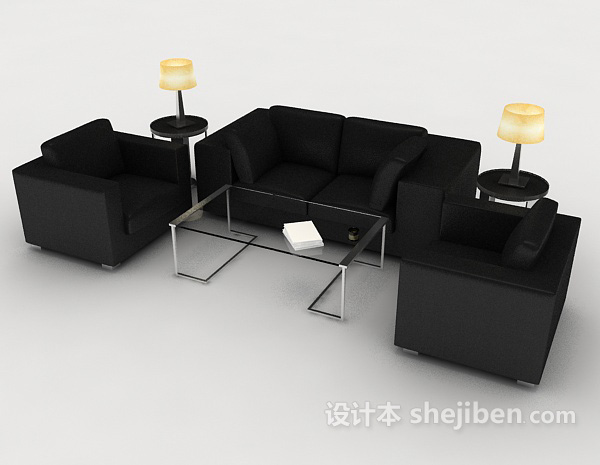 免费商务黑色组合沙发3d模型下载