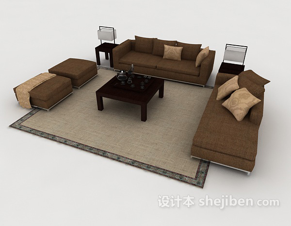 免费简约棕色木质组合沙发3d模型下载