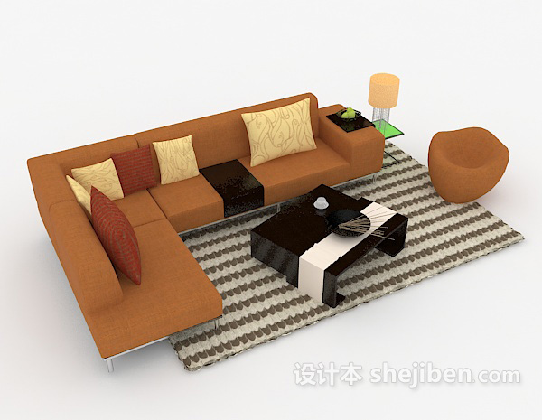 免费家居休闲黄棕色组合沙发3d模型下载