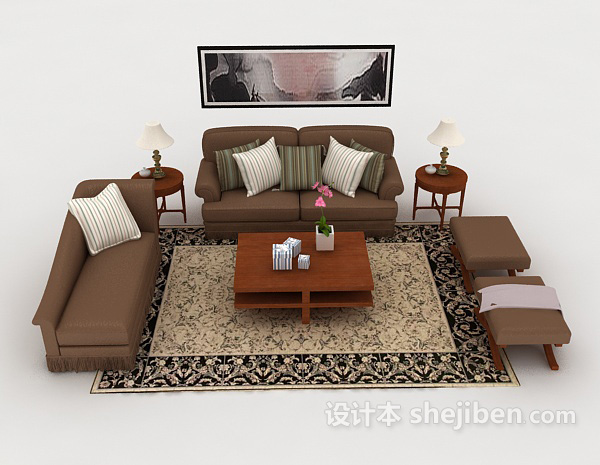 现代风格木质棕色组合沙发3d模型下载