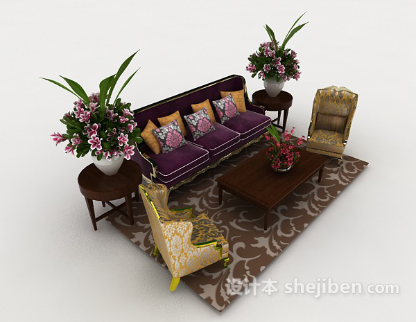 设计本东南亚家居组合沙发3d模型下载