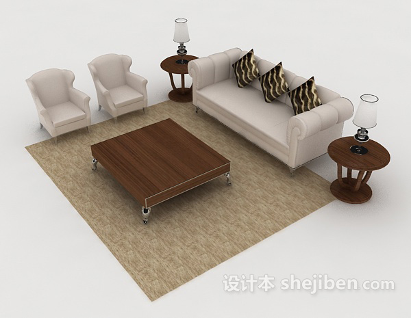 现代风格家居简单灰色组合沙发3d模型下载