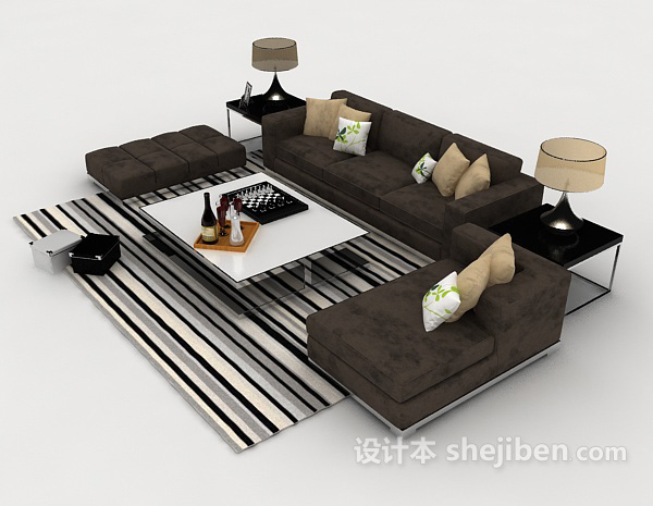 设计本家居深棕色组合沙发3d模型下载