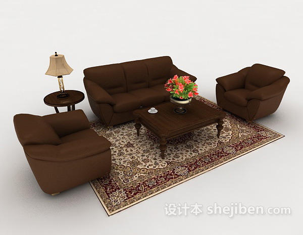 免费现代简约棕色木质组合沙发3d模型下载