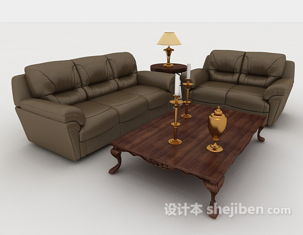 欧式风格欧式家居灰棕色组合沙发3d模型下载