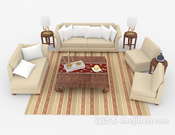现代风格木质浅棕色组合沙发3d模型下载