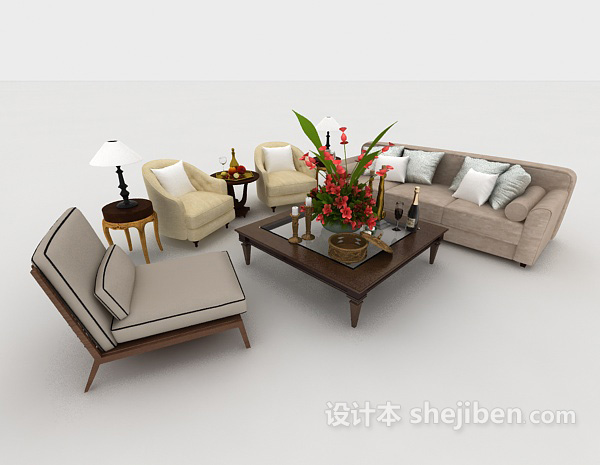 商务组合沙发3d模型下载