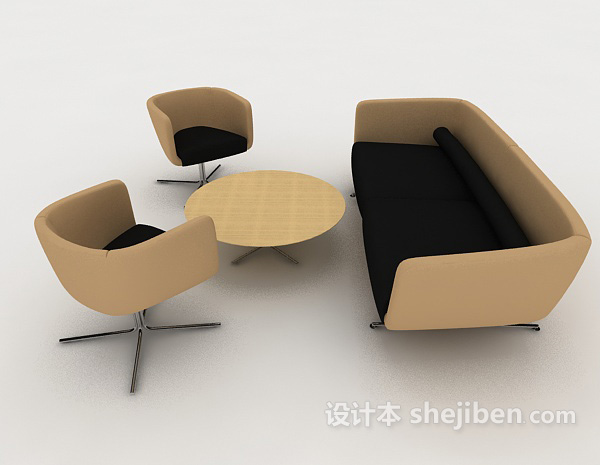 设计本简约休闲黑棕色桌椅组合3d模型下载