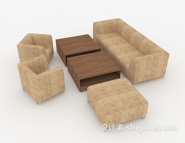 设计本棕色简约木质组合沙发3d模型下载