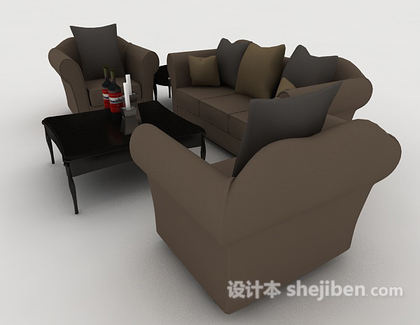 设计本现代家居简约深灰色组合沙发3d模型下载