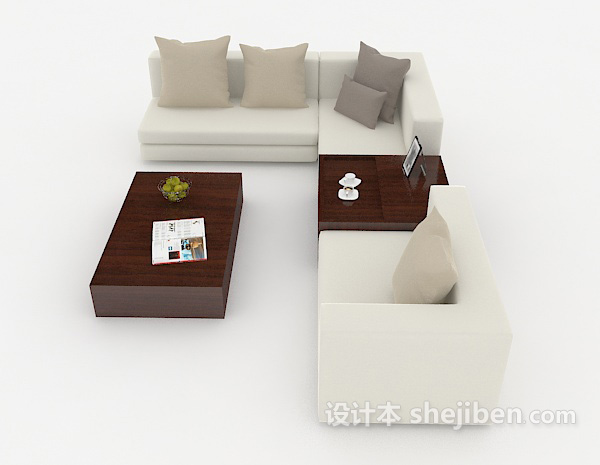 免费白灰色组合沙发3d模型下载