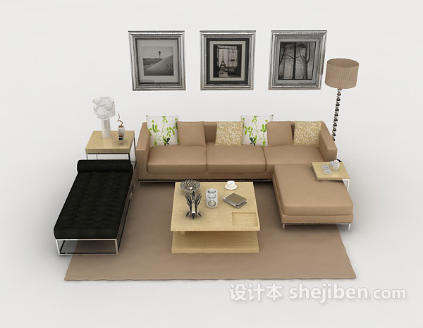 现代风格现代棕色简约组合沙发3d模型下载
