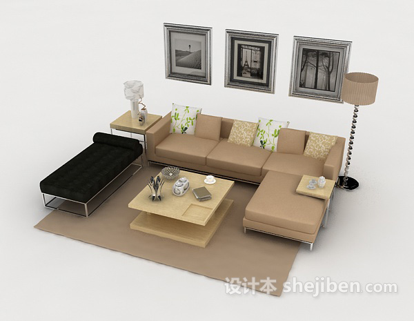 免费现代棕色简约组合沙发3d模型下载