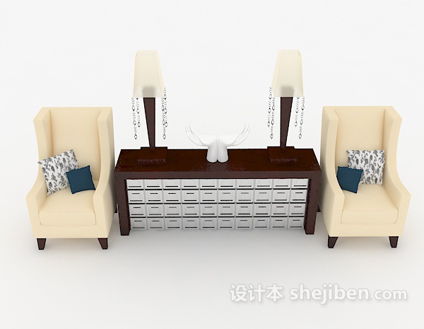 现代风格木质简约桌椅组合3d模型下载