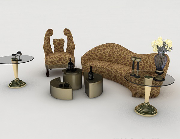 设计本个性花纹棕色组合沙发3d模型下载