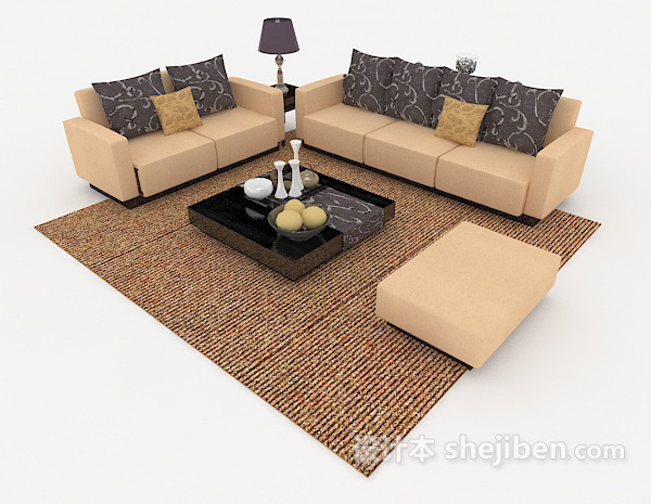 简单家居浅棕色组合沙发3d模型下载