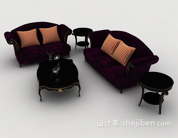 设计本欧式深紫色组合沙发3d模型下载
