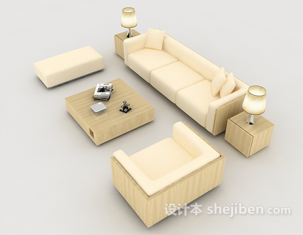 设计本家居米黄色组合沙发3d模型下载