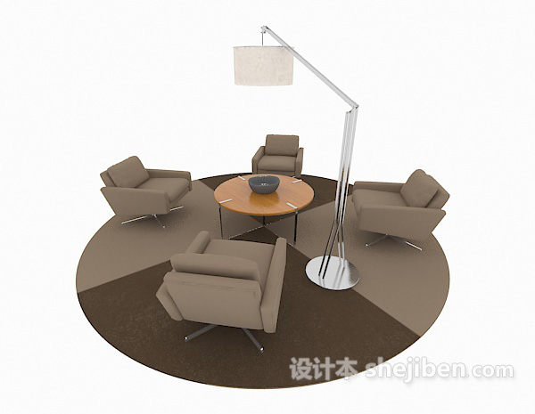 现代风格现代商务简约棕色组合沙发3d模型下载