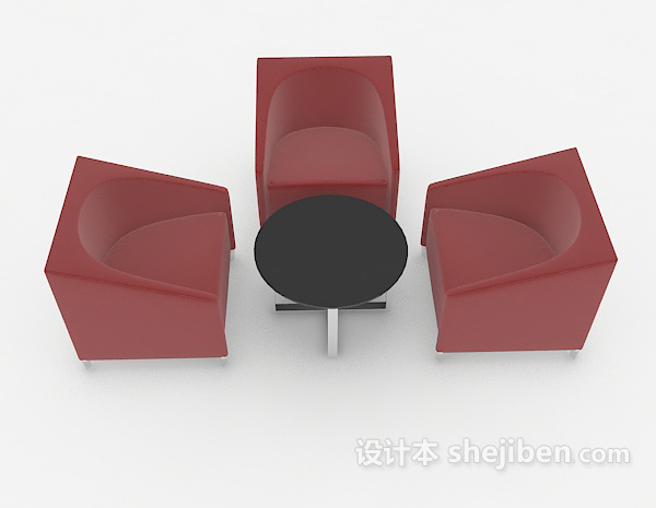 现代风格简约红色桌椅组合3d模型下载