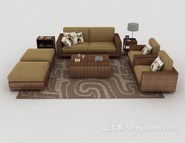现代风格休闲家居棕色组合沙发3d模型下载