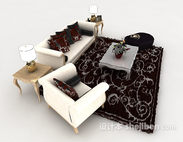 设计本欧式花纹家居组合沙发3d模型下载