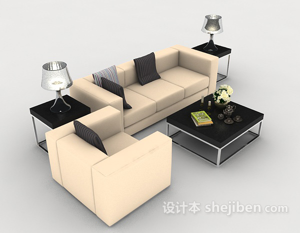 家居简约米黄色组合沙发3d模型下载
