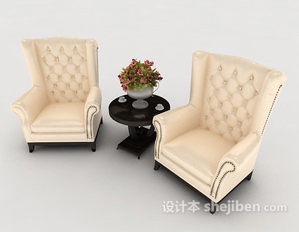 现代风格浅黄色单人沙发组合3d模型下载