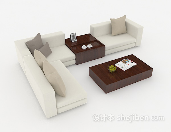 现代风格白灰色组合沙发3d模型下载