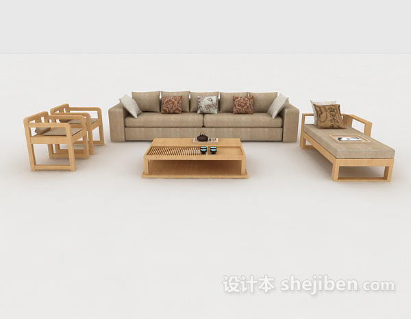 现代风格家居木质浅棕色组合沙发3d模型下载