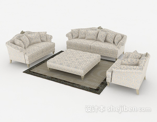 免费田园花纹组合沙发3d模型下载