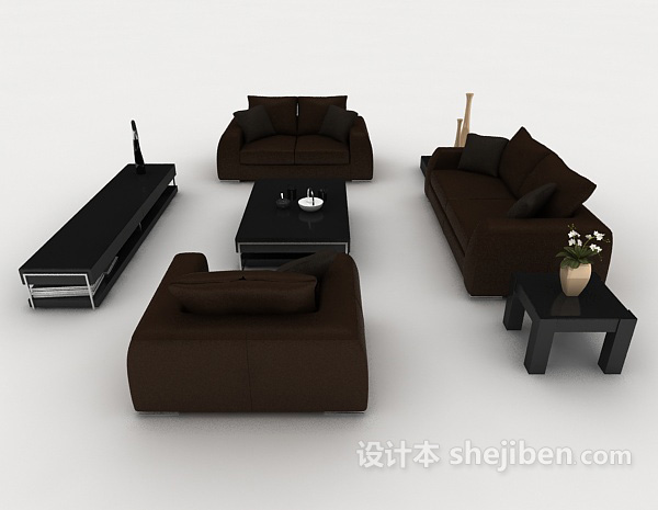 设计本商务简约深棕色组合沙发3d模型下载