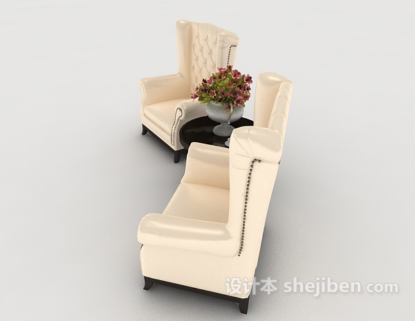 设计本浅黄色单人沙发组合3d模型下载