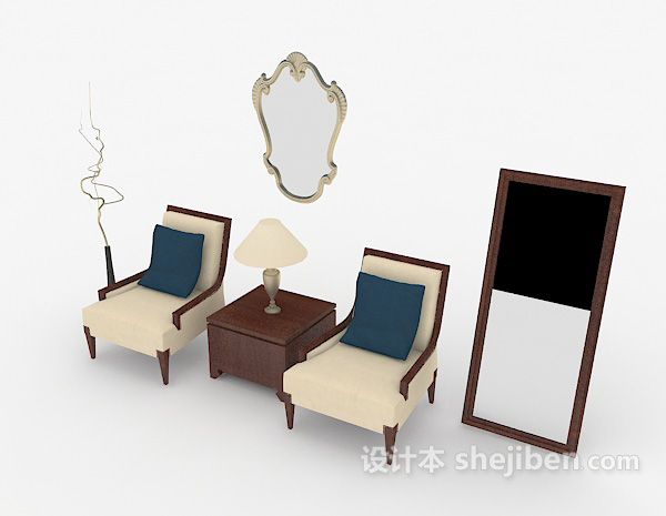 免费新中式居家单人沙发3d模型下载
