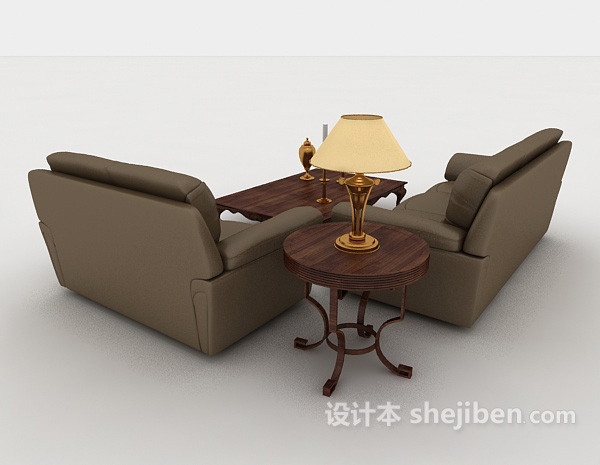 设计本欧式家居灰棕色组合沙发3d模型下载
