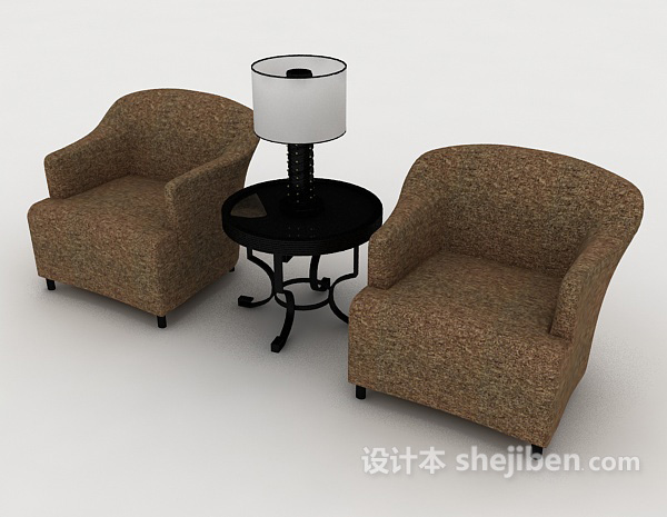 免费简单棕色桌椅组合3d模型下载