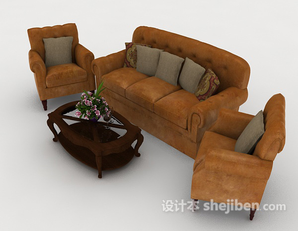 设计本现代皮质组合沙发3d模型下载