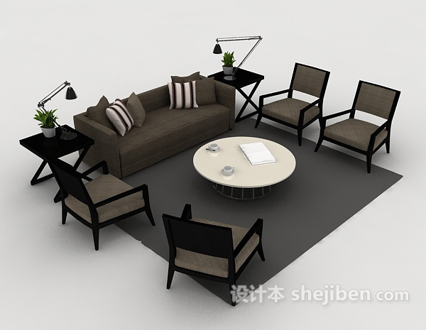 简约灰棕色组合沙发3d模型下载