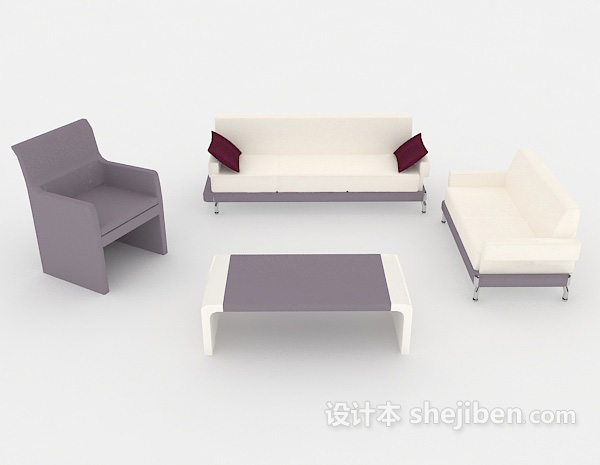 免费简单白灰色组合沙发3d模型下载