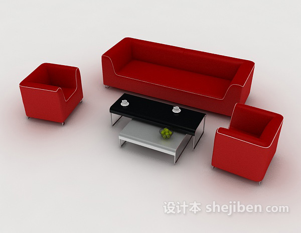 免费商务红色组合沙发3d模型下载