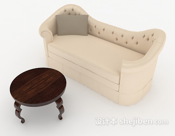 设计本米白色家居休闲双人沙发3d模型下载
